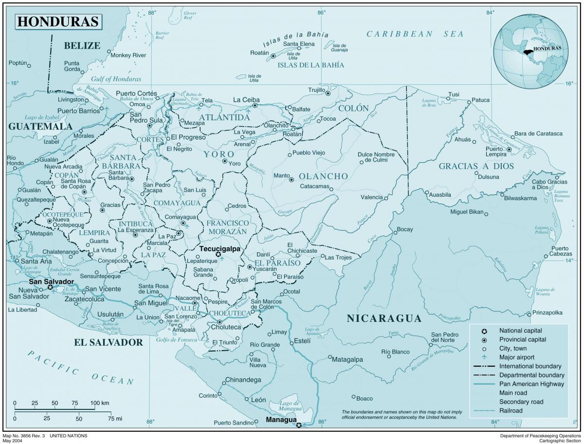 mapa fyzická mapa Honduras
