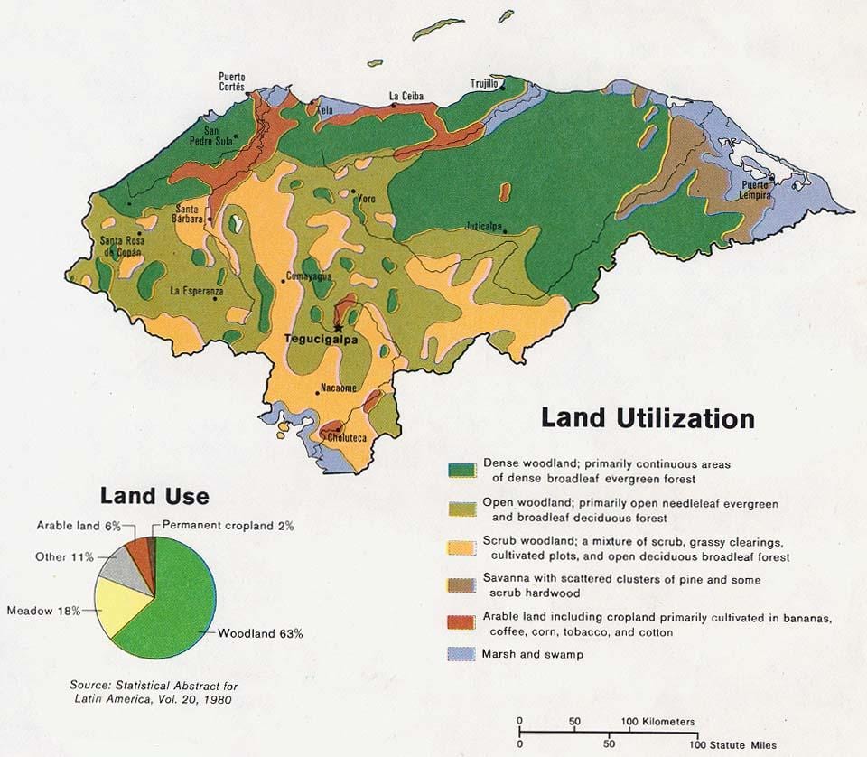 mapa Hondurasu hory