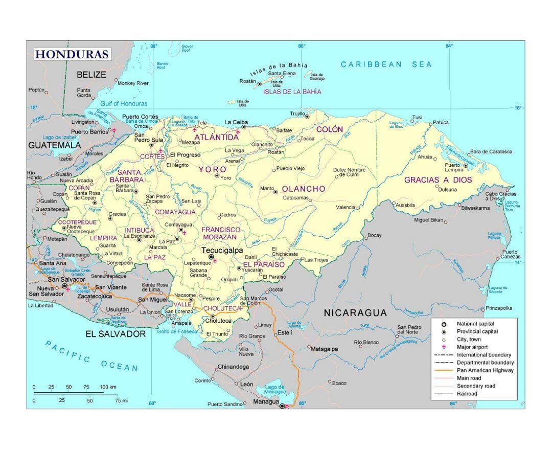 letiště v Hondurasu mapa