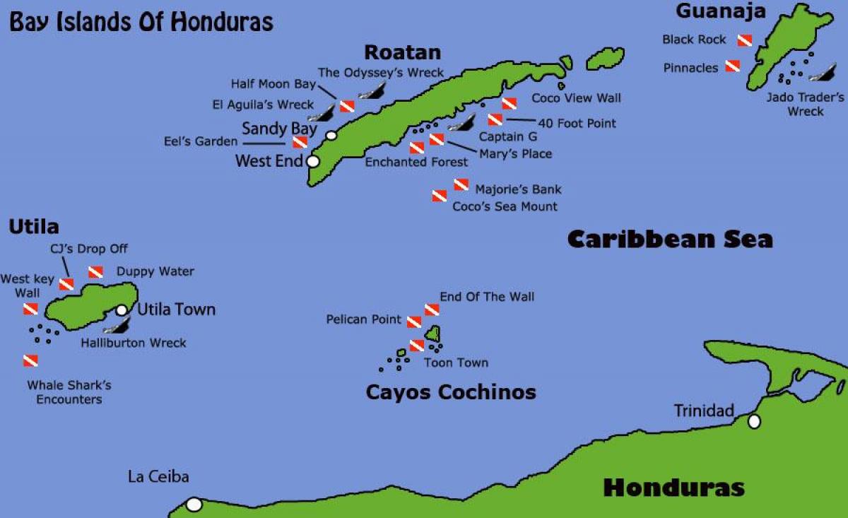 ostrovy Honduras mapa