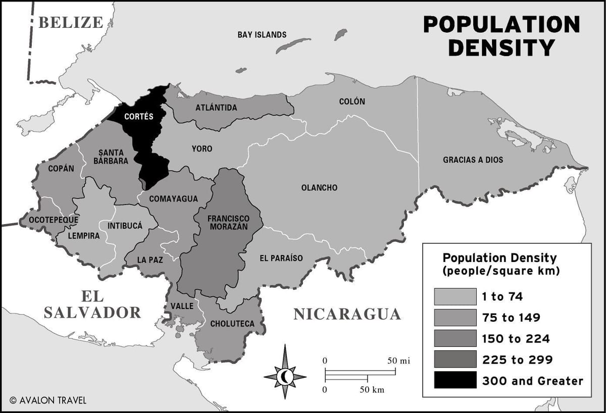 mapa Hondurasu populace