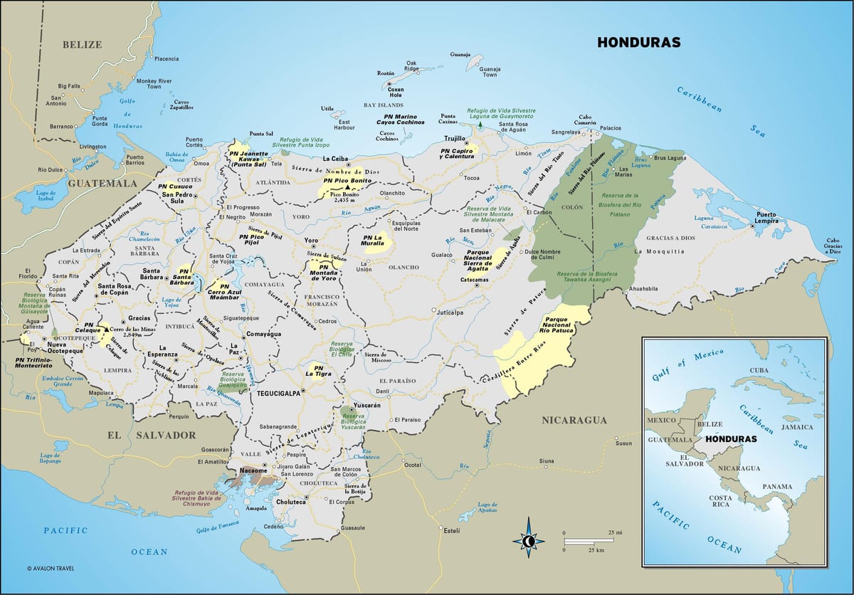 mapa Hondurasu turistické
