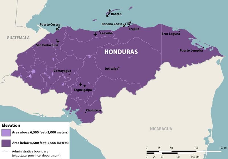 mapa Hondurasu zika