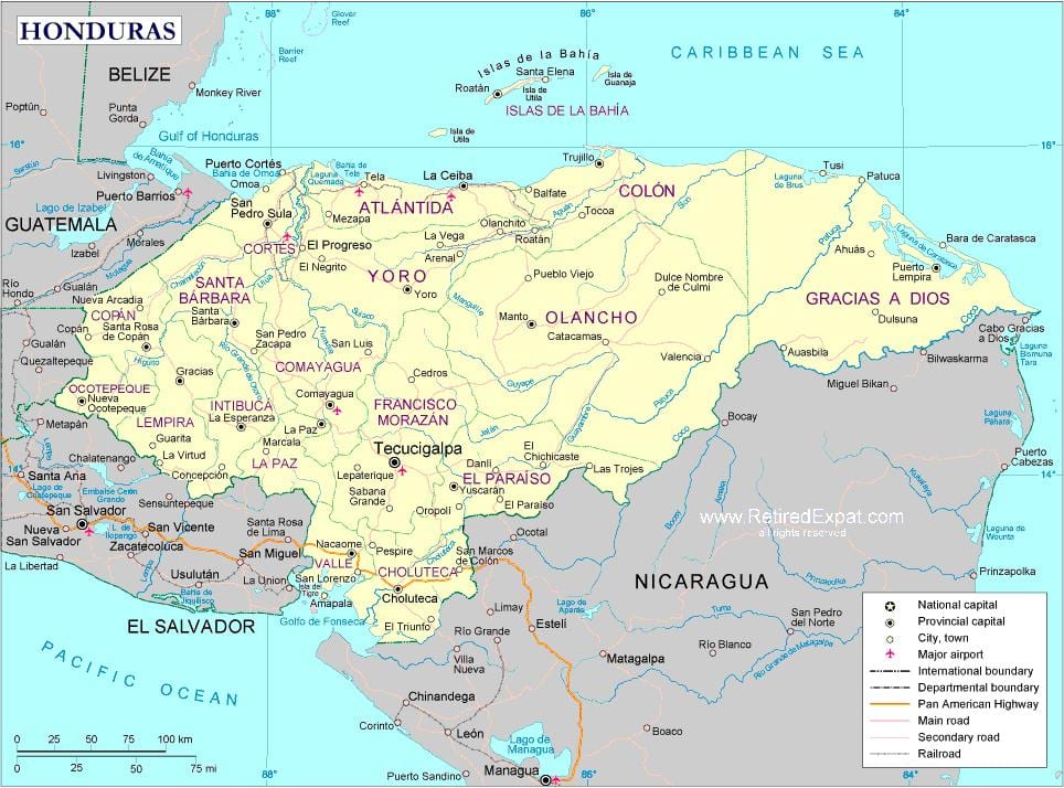 mapa politická mapa Honduras