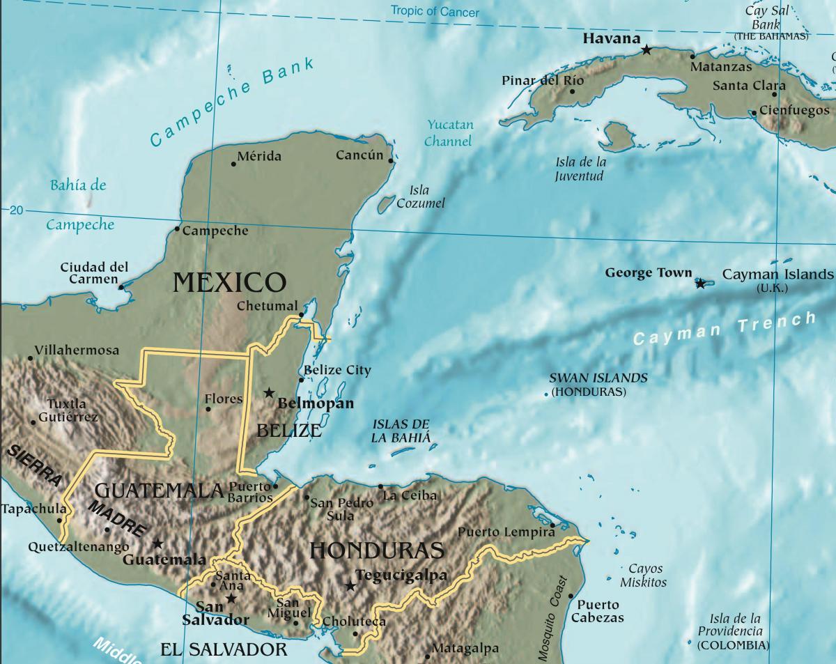 mapa zálivu Honduras