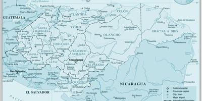 Mapa fyzická mapa Honduras