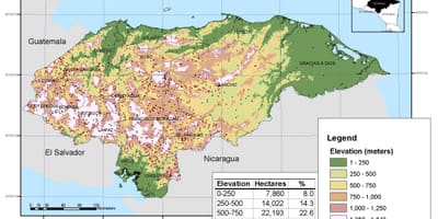 Mapa Hondurasu, nadmořská výška